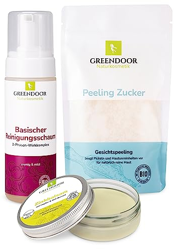 GREENDOOR Anti-Pickel-Set Complete, Anti Pickel Balsam + basischer Reinigungsschaum + Gesichtspeeling, reduziert Pickel, Naturkosmetik natürlich ohne Tierversuche