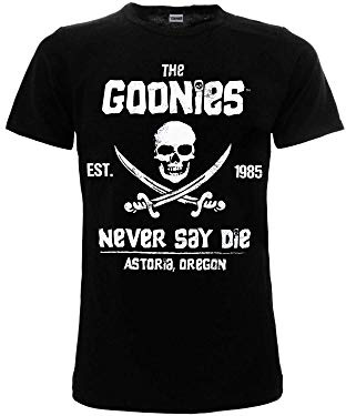 Goonies - Camiseta original oficial Never Say Die, camiseta de color negro con estampado de calavera, Negro , XL