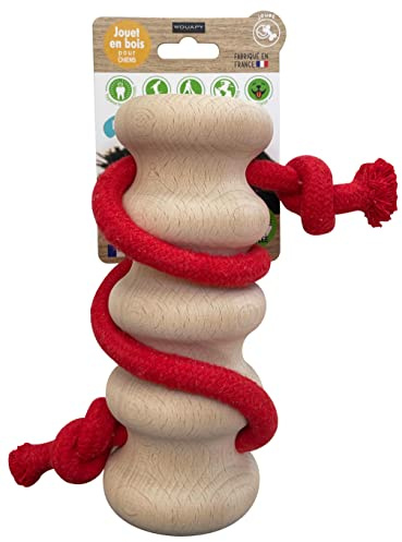 Wouapy Jouet Wave en Bois et Corde pour Chiens. Jouet interactif, Robuste et Durable.