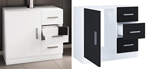 VCM Holz Waschbeckenunterschrank | Badschrank | Maße: H. 56 x B. 63 x T. 30 cm | 1 Drehtür | 3 Schubladen | modernes Badezimmermöbel – Zalo XL