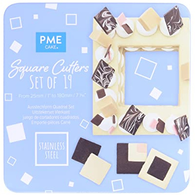 PME Stainless Steel Square Cutters, Set of 19, Silver