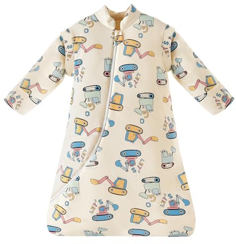 Chilsuessy Babysovsäck vinter 2,5 tog barn sovsäck året runt sovsäckar pojkar flickor sovsäck för småbarn nyfödda, tecknad grävmaskin/2,5 tog, M (75–90 cm)