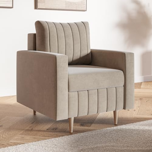 MOTIVENA Leo Sofa Sessel Wohnzimmer Modern, Ohrensessel, Loungesessel Wohnzimmer, Clubsessel, Couch Sessel, Polstersessel, Sofa Chair, Einzelsofa, Taschenfederkern (H3), Sessel Samt Beige