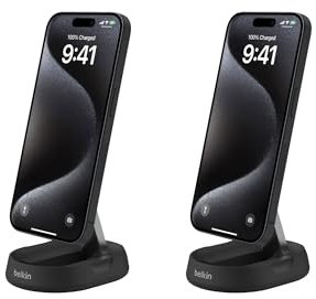 Belkin MagSafe Charger Compatible Convertible Magnetic Charging Stand 15W - BoostCharge Pro Qi2-Certified Wireless Charger for Apple iPhone 15 Series, Airpods Pro, & More, No PSU - Black (2-pack)