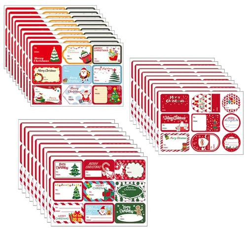 270 Stk Aufkleber für Weihnachtsetiketten, Weihnachtsaufkleber, Aufkleber für Weihnachtsgeschenke, Geschenketiketten, Bonbontütenaufkleber, Handbeschreibbares Etikettenpapier