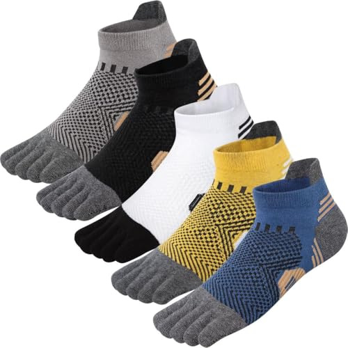 Kevaler Calcetines de Dedos para Hombres Algodón Deportes Cilclismo Running Calcetines Dedos de Pies Separados para Entrenamiento Correr Fitness - 5 pares