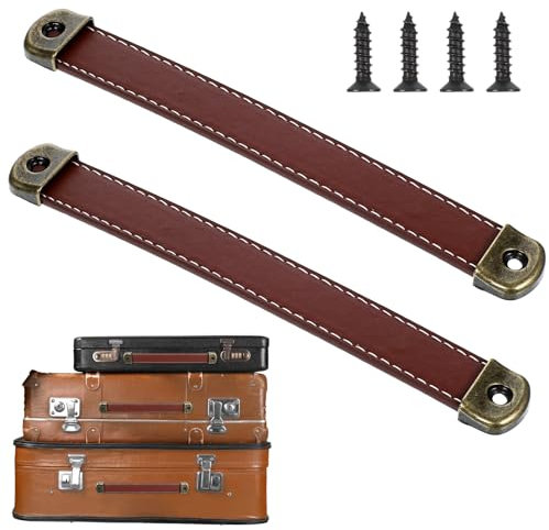 2Pcs Leather Drawer Pulls, PU Leather Handle Wrap for Drawers, 7'' Leather Luggage Handles Replacement, Leather Drawer Handles Cabinet Pulls with Screws for Door Wardrobe Suitcase Furniture (Brown)