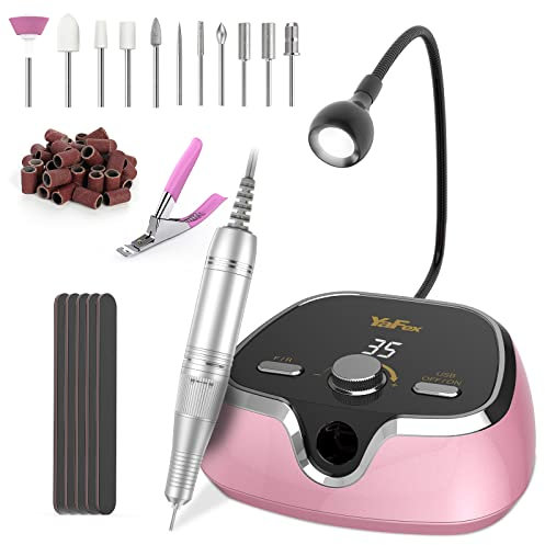 Nagelfräser Elektrische für Gelnägel 35000 u/min, YaFex 11 in 1 Elektrische Nagelfeile Maniküre Pediküre Set, Professionelle Nagelfräser mit Verriegelung, mit LCD Bildschirm und LED Lampe (Rosa)