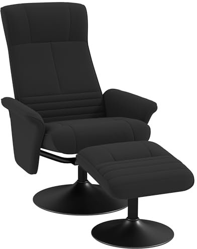 HOMCOM Relaxsessel mit Hocker, 360°drehbarer Fernsehsessel mit Liegefunktion Gepolstert TV Sessel mit Mikrofaser-Optik für Wohnzimmer, Schwarz