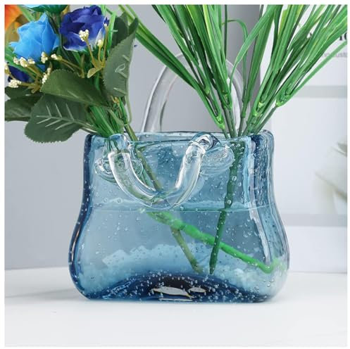 JarróN con Forma De Bolso, Pecera con Burbujas Jarron Forma De Bolso Jarrones Cristal, para Flores, Centros De Mesa, Cocina,Style2-Blue