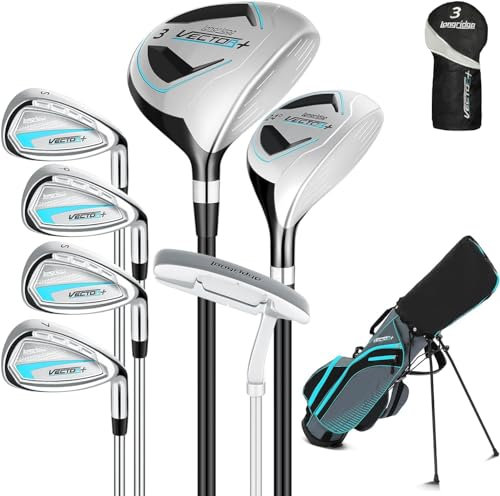 XDriveMax Komplettes Damen Golfschläger Set,8 Teilige Golf Set Linkshänder,Inklusive Stand Bag mit Regenhaube,3# Fairway Wood mit Head Covers, 5# Hybrid, 5#, 7#, 9# S# Eisen und Putter