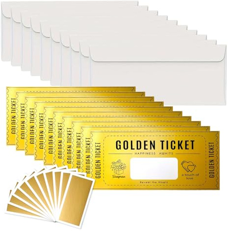 Yphzmtz Juego de 10 cupones dorados para rascar y sobre, tarjeta de regalo para rellenar, vale de deseos, regalo de cumpleaños para mujeres, hombres, novia, mamá, niño