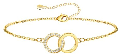RANKEEF Double Circle Braclets Non Tarnish Charm 14K Gold Bracelet for Women Hypoallergenic Friendship Bracelets Trendy Golden Bracelet Adjustable Dainty Gold Chain Bracelets for Women