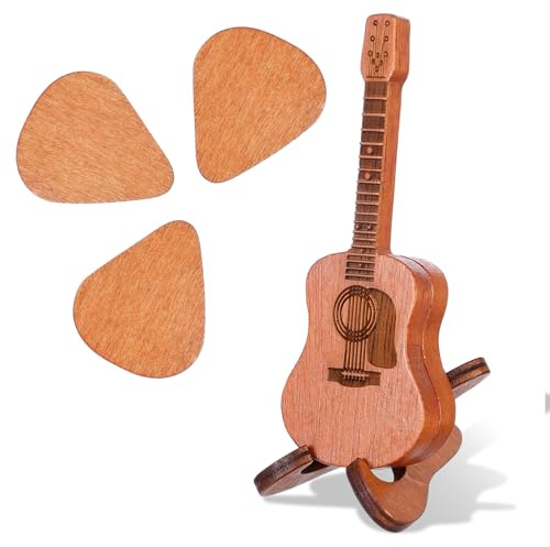 3 teilige Plektren Gitarre Holz Plektrum Gitarren,Holzgitarren-Picks Gitarrenplektren Halter Mini Holzgitarren-Plektren Plektrum-Etui Guitar Pick Gitarre Deko für Elektrische Akustische (Holzfarbe)
