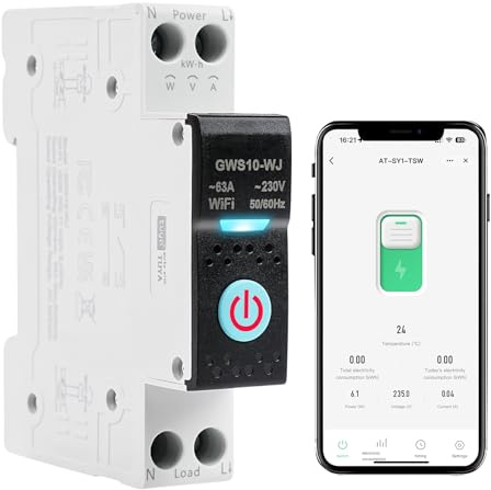 Disyuntor inteligente wifi Tuya 63A interruptor inteligente wifi Control por voz temporizada AC230V interruptor Medidor Energia Compatible con Alexa Google Home GWS10-WJ