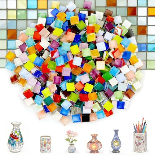 Mini pietre per mosaico, 500 g, quadrate, per fai da te, 1 x 1 cm, per mosaico di cristallo, per mosaico, per progetti artistici fai da te