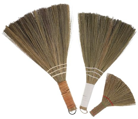 WRITWAA 3 Piezas Juego de Escobas Pequeñas de Paja China Hechas a Mano Material de Miscanthus, Versátiles y Confiables para Limpieza de Encimeras y Barrido de Habitaciones