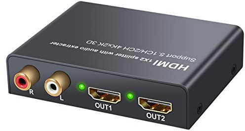 LiNKFOR HDMI Audio Estrattore 2 Uscite 4K 3D con Alimentatore HDMI a SPDIF Toslink Ottico + 2 Uscite Video HDMI Splitter HD Digitale a Stereo Analogico R/L 2CH/5.1CH per Blu-ray DVD SKY Box PS3 PS4