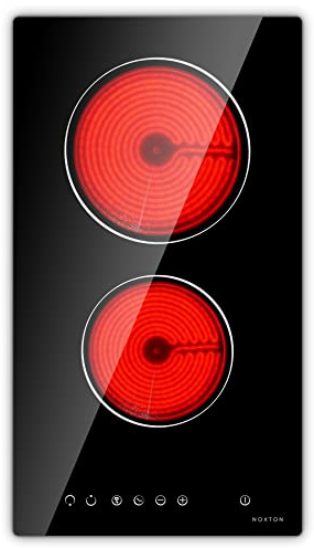 NOXTON Vitrocéramique Table de Cuisson, 2 Foyers Built-in 30cm de Cuisson électrique Plaque de Cuisson en Verre Noir Avec le Contrôle Tactile Senior de Capteur avec fil dur