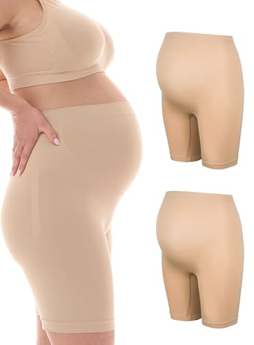 Herzmutter Bragas Premama - Braguitas Embarazada - Shorts de Maternidad - sobrebarriga - Ropa Interior para Futura Mamá - Seamless-Sin Costuras - Set de 1 y 2-5520 (S-M, Beige, 2X)
