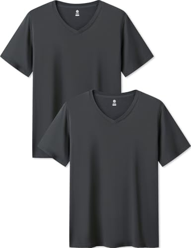 LAPASA Herr Mikro Modal T-shirt 2-Pack, Premium Business Kortärmad Undertröja Rundhals/V-hals (M07/M08), V-hals: Grå, XL