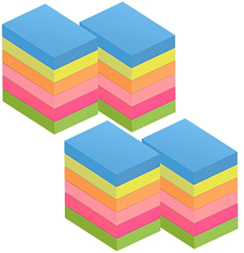 ZCZN Haftnotizen 51 x 38 mm Sticky Notes in 6 Neonfarben, Klebezettel Selbstklebende Haftnotizzettel 100 Blatt/Block, 24 Blöcke