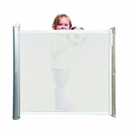 Lascal KiddyGuard Accent, elegantes Baby Treppenschutzgitter, ausziehbares Türgitter mit Netz und gebürstetem Aluminiumgehäuse, sicheres Türschutzgitter bis 100cm Breite, weiß