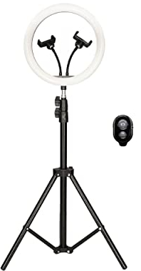 Smart your tech Aro de Luz Grande 305 mm de diámetro con Trípode regulable desde 55 cm hasta 1,60m, Control Remoto, 2 Soportes para Móvil, 3 Modos de Luz y 10 Niveles de Brillo