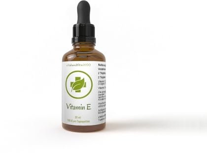 Vitamin E Tropfen 30 ml - 100 IE pro Tagesportion - aus pflanzlicher Quelle (Sonnenblumenkernen) - 100% vegan - frei von Ölen wie Palm oder Soja - Deutsche Qualiät