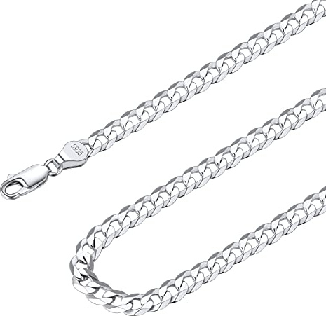 Suplight Cadena Plata Hombre Mujer, Plata de Ley 925 Collar Italiano de Cadena Cubana con Caja de Regalo, 5 mm Ancho 51 cm Largo, Joyería Hipoalergénica Clásica