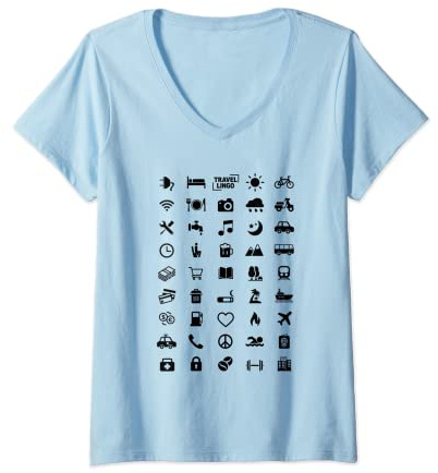 Femme Travellingo - Icône de voyage fonctionnel - Langue noire T-Shirt avec Col en V