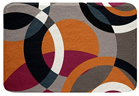 Loussiesd Kreis Geometrie Badezimmerteppich Kinder Orange Grau Strudel Rutschfester Badteppiche für Erwachsene Modern Streifen Badematte 50x80cm Geometrisch Badvorleger für Schlafzimmerdeko