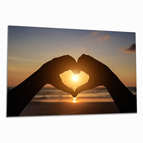 Wallario Herdabdeckplatte/Spritzschutz aus Glas, 1-teilig, 80x52cm mit 8 mm hohen Füßen, für Ceran- und Induktionsherde, Liebe im Herzen der Sonne - Strand und Meer