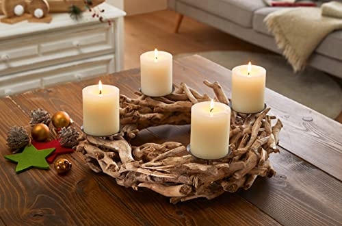 Couronne de l'Avent en bois flotté Ø 40 cm, couronne de table, bougeoir pour 4 bougies piliers, couronne de Noël, décoration de Noël
