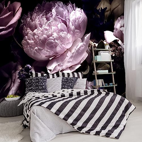 YIHWM -Black Peony Purple Floral Botanical Fabric Wallpaper Living Room Bedroom Bathroom Dark Flowers Wall Mural- 91x65ïŒ not Peel and StickïŒ