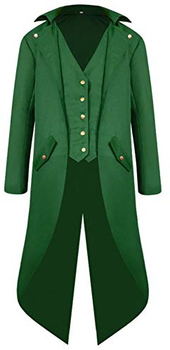 Costume d'Halloween avec veste victorienne médiévale pour homme, steampunk gothique frack uniforme, pirate de la Renaissance, fête vampire, cosplay pour hommes et adultes (vert, 4XL)