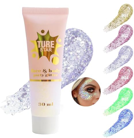 Glitter Body Gel AONAT 30ml Trucco di Lunga Durata Glitter Gel Chunky Paillettes per Viso/Unghie/Occhi/Labbra,Ombretto Liquido Luccicante Trucco del Festival per Musica Feste in Maschera-#03 Viola