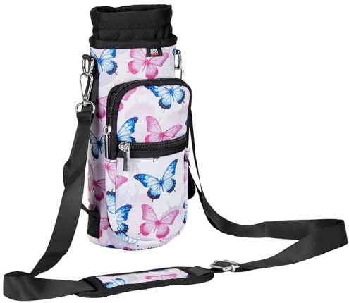 KEMIMOTO Water Bottle Carrier Holder Bag, Portable Bottle Sling Bag with Adjustable Shoulder Strap for Men Women Kids Hiking and Other Outdoor Activities(750ML)