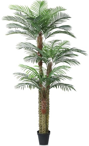 SOGUYI Artificial Palm Tree for Outdoor 8ft Tall UV Resistant Fake Tropical Golden Cane Palm Tree Large Faux Palm Plants for Outside Patio, Poolside, Lawn, Porch and Home Office Indoor Decor, Set of 1