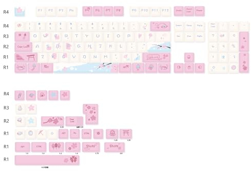 GK GAMAKAY Pink Cherry Blossom Theme Keycaps Set, 133 Keys, Cherry Profile