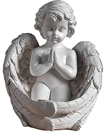 Duiaynke Estatuas de ángel de resina con alas arrodilladas rezando a pequeños querubines ángeles tumbados en alas, estatua decorativa para el hogar y el jardín, escultura de ángel (13,5 x 15 x 16 cm)