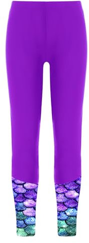 HULIJA Kinder Mädchen Leggings Lang Hose Elastischem Bund Sportleggings Badehose Unterleggings Yoga Pilate Fitness Strand Lila 170-176