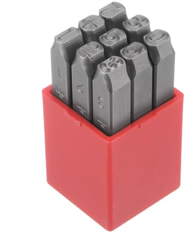 sourcing map 9pcs Number Stamp Set 1/4 6mm Reverse Punch High Tool Steel 0-9 Punch Press Tools Metal Stamps Set Hammer Hand Punch for Metal Plastic Wood Leather Brass Stamping