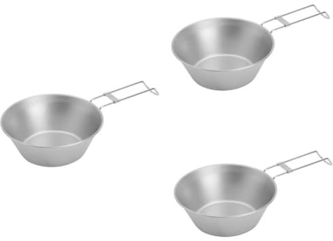 INOOMP 3stücke Faltbarer Edelstahl Camping Bowl Mit Griff Tragbare Schüssel Für Outdoor-abenteuer Leicht Und Kompakt Für Reisen Wandern Und Grillen