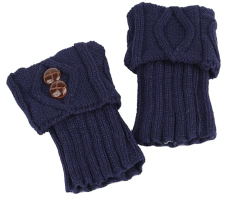 Hrlace Scaldamuscoli corti da donna e donna, con bottoni, flessibili, per barca legcalda, per gambe a maglia, invernali, morbidi, ideali come regalo di Natale per donne, ragazze, 1 paio, Blu mare,