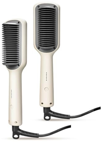 IraXpro Glättbürste,Verbrühungsschutz Glätteisen Mini,Reise Glätteisen,Glättungskamm verhindert Haarziehen,Konstanttemperatur-Haarpflege,30s Schneller Keramikerwärmung,5 Wärmestufen,140-200°C (Weiß)