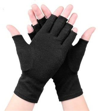 Premium Bambus Handschuhe Fingerlose Kompressionsbandage für Handschmerzen und Arthrose Männer und Frauen, Schwarz , L