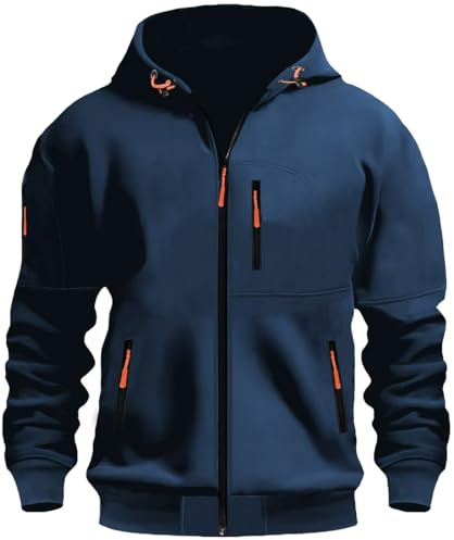 MEDUOLA Sweat à Capuche Noir Homme Veste Polaire Sweat Manches Longues Pull Homme Couleur Unie Veste Mi Saision Automne Hiver Zip Hoodie (D14-Bleu Marine,XL)