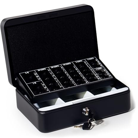 GREELUE Geldkassette mit münzzählbrett, 25 * 18 * 8.5 CM, Kasse Abschließbar, Cash Box Groß, Spardose, Geld organizer (Schwarz-25cm)