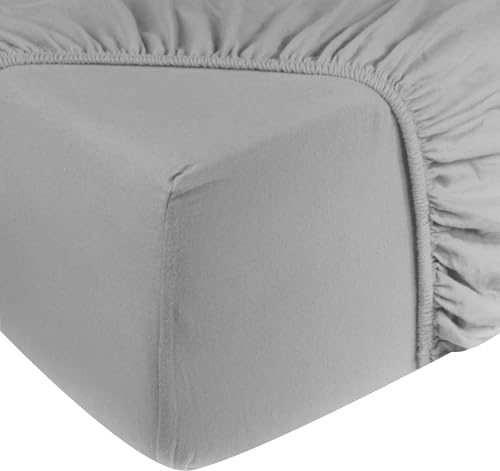 DoubleDry Spannbettlaken Jersey 180x200cm - 100% Baumwolle - Spannbetttuch - 28cm Steg - Hell Grau